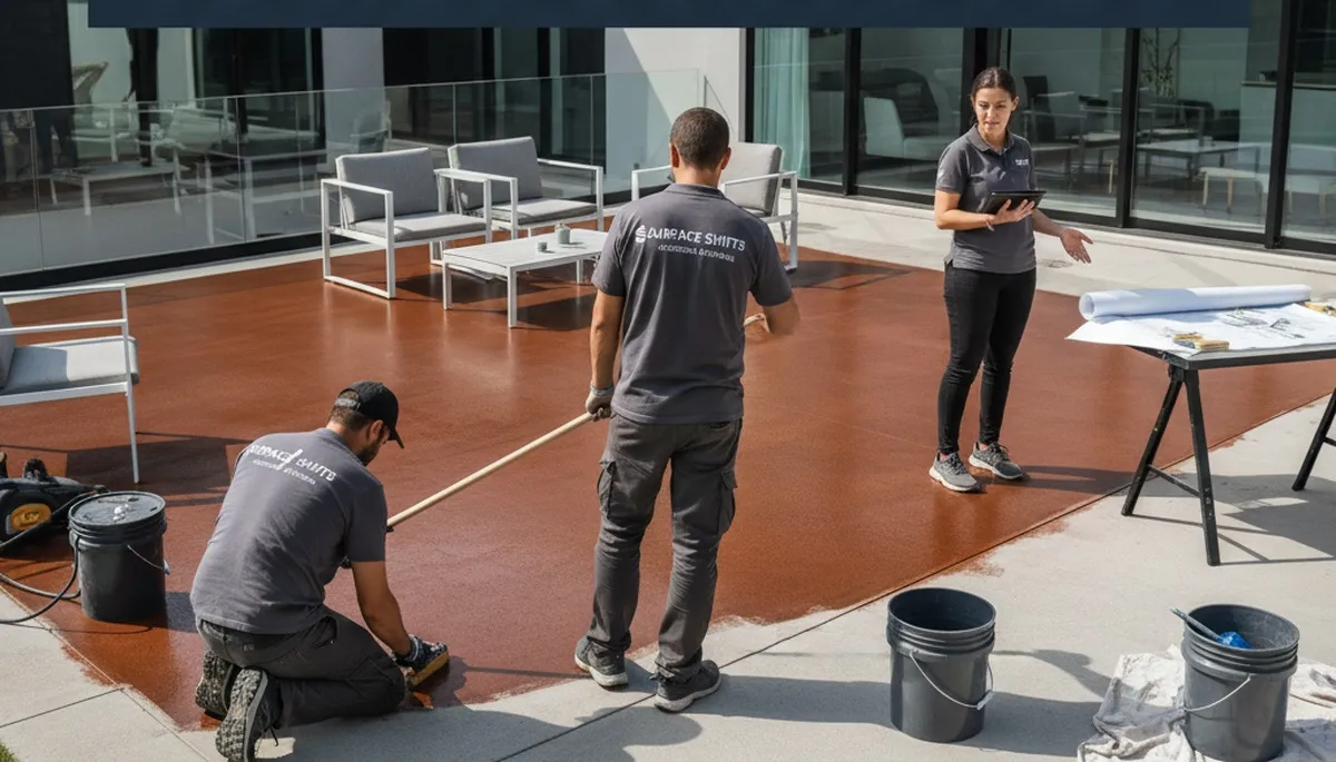 Professional concrete staining on patio by house painters in Saint Louis, MO