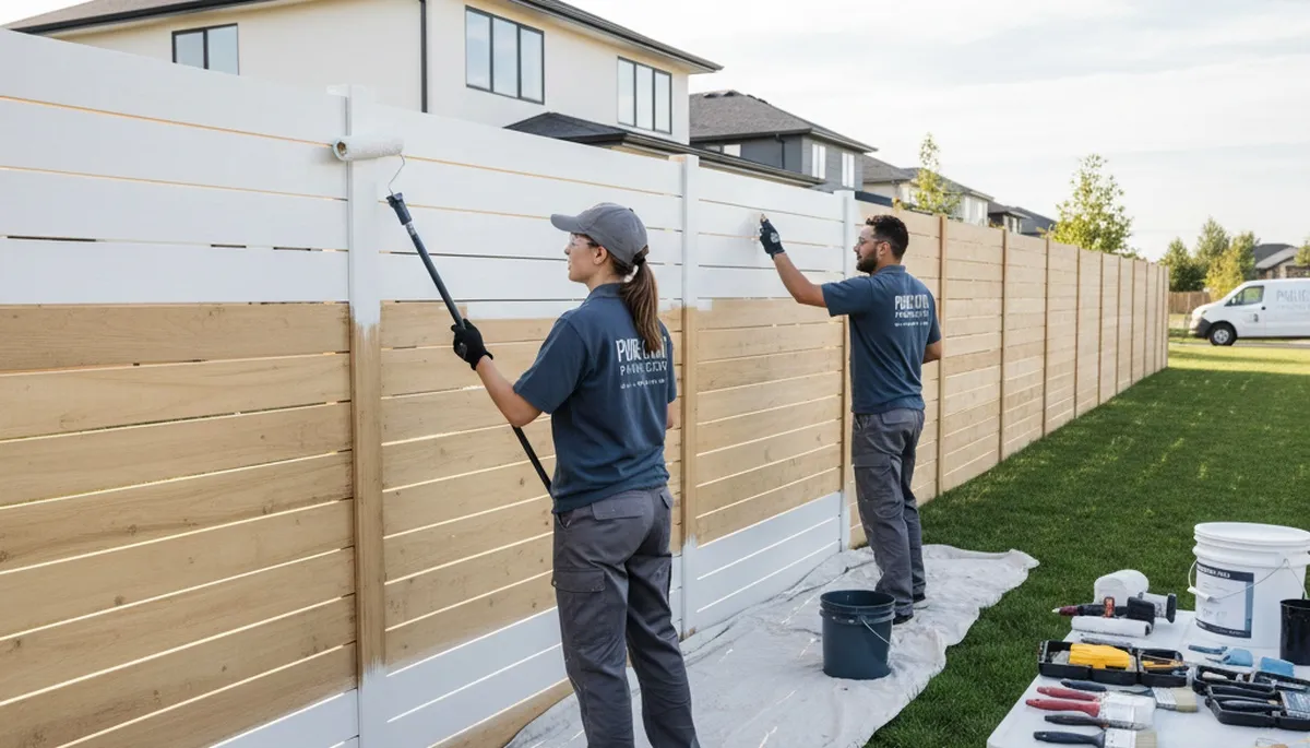 Professional fence painters in Saint Louis, MO applying durable outdoor paint for long-lasting protection