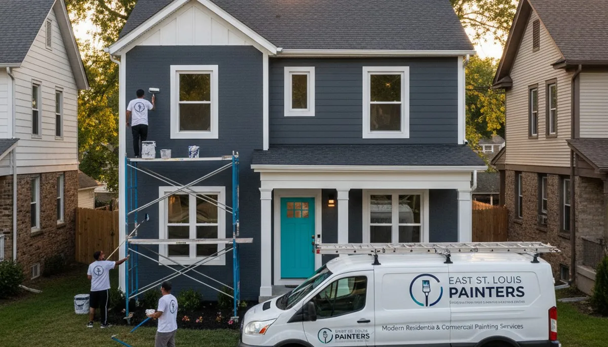 Professional house painters working on exterior home in Saint Louis MO