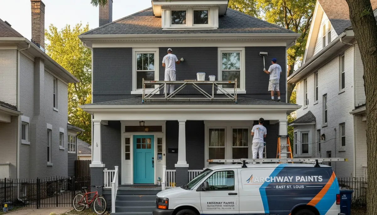 Professional house painters working on residential exterior in Saint Louis, MO