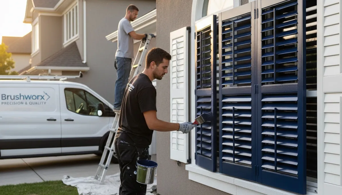 Professional shutter painting on a Saint Louis MO home exterior by local house painting experts