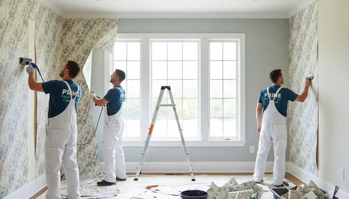 Professional wallpaper removal service in Saint Louis, MO preparing walls for fresh interior painting